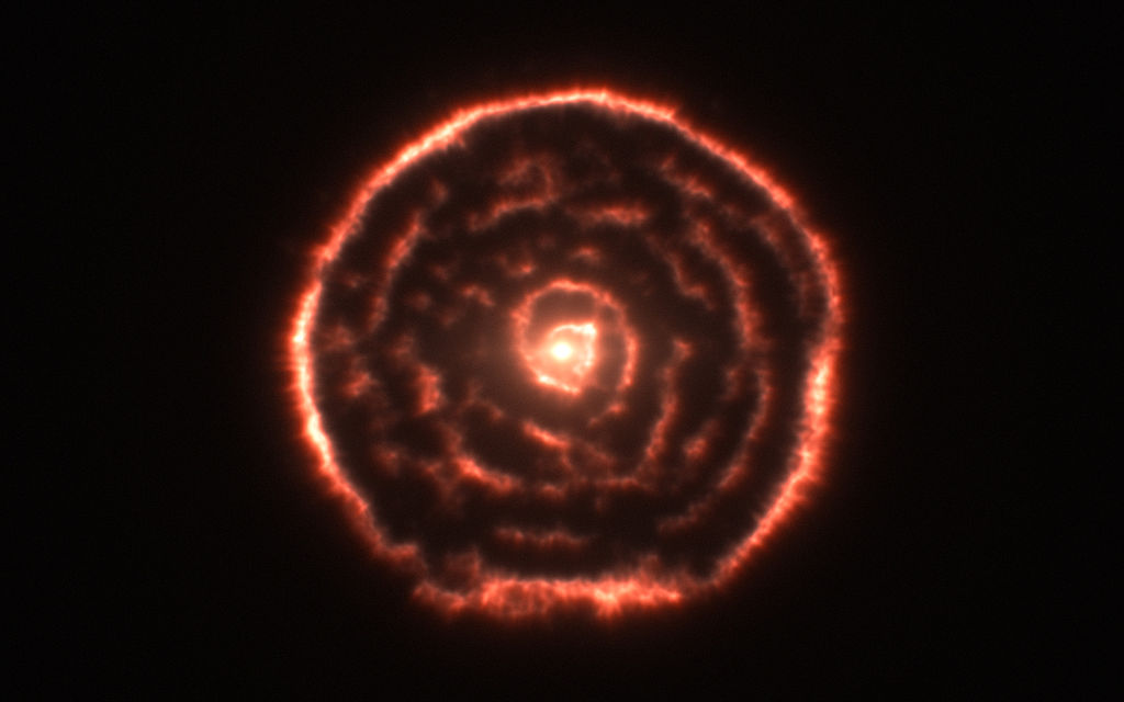 Curious spiral spotted by ALMA around red giant star R Sculptoris